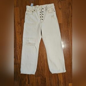 Cream Relaxed Lace-Up Jeans